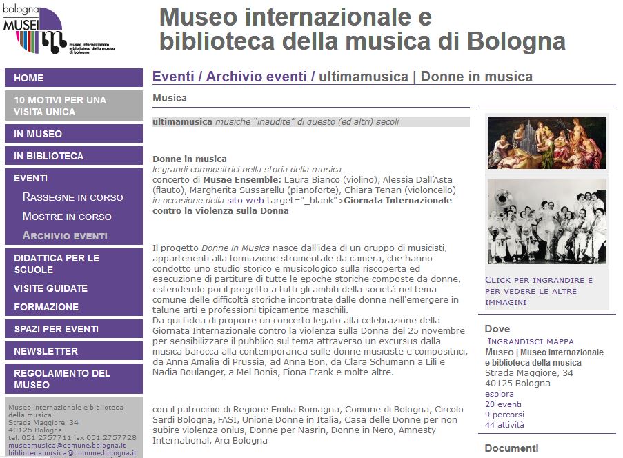 Programme for concert in Bologna Museum & Library of Music